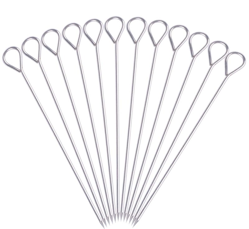 HONSHEN 8 Inch Stainless Steel BBQ Skewers, Shish Kebab Kabob Skewers 12 pcs - Image 1